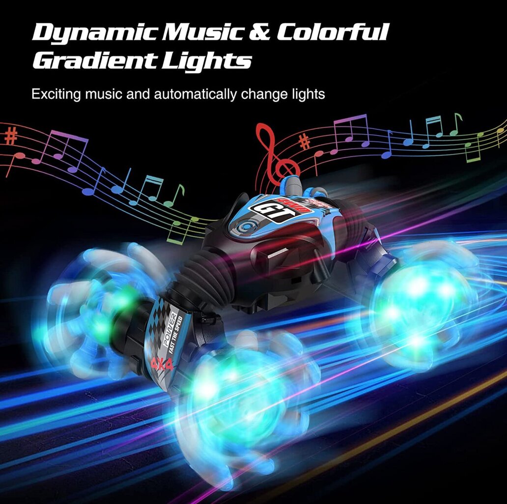 RC trikiauto auto maastikusõiduk muusika, LED-valgustuse ja käeliigutusega juhtimisega Twisted Stunt Car hind ja info | Poiste mänguasjad | kaup24.ee