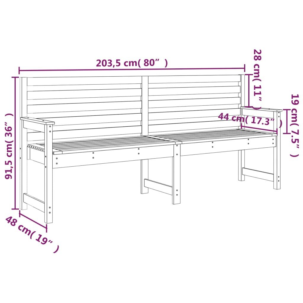 vidaXL aiapink, meepruun, 203,5x48x91,5 cm, männipuit цена и информация | Aiapingid | kaup24.ee