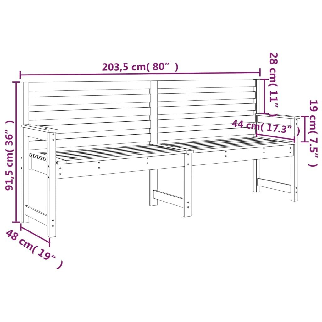 vidaXL aiapink, must, 203,5x48x91,5 cm, männipuit hind ja info | Aiapingid | kaup24.ee