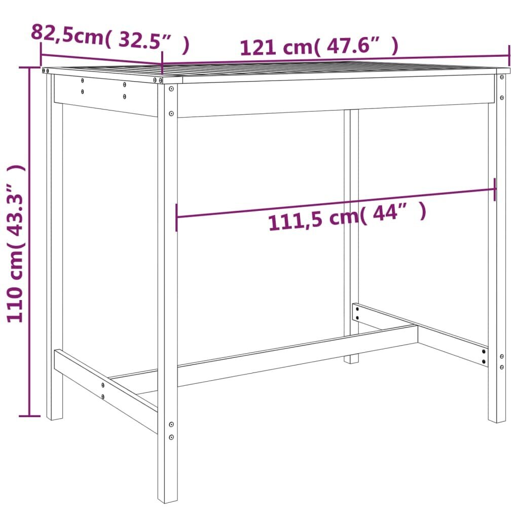 vidaXL aialaud, hall, 121x82,5x110 cm, männipuit hind ja info | Aialauad | kaup24.ee