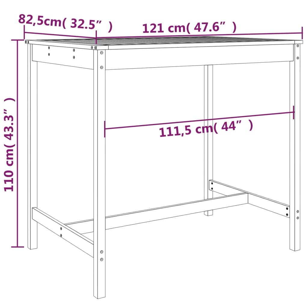 vidaXL aialaud, 121x82,5x110 cm, männipuit hind ja info | Aialauad | kaup24.ee