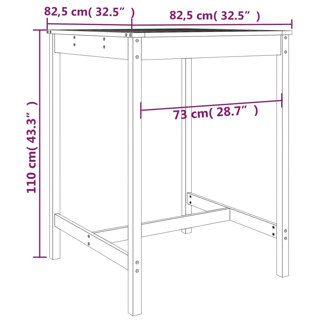 vidaXL aialaud, valge, 82,5 x 82,5 x 110 cm, männipuit hind ja info | Aialauad | kaup24.ee