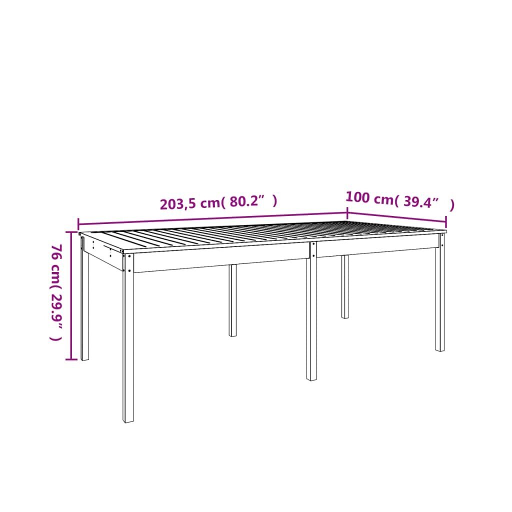 vidaXL aialaud, valge, 203,5x100x76 cm, männipuit цена и информация | Aialauad | kaup24.ee