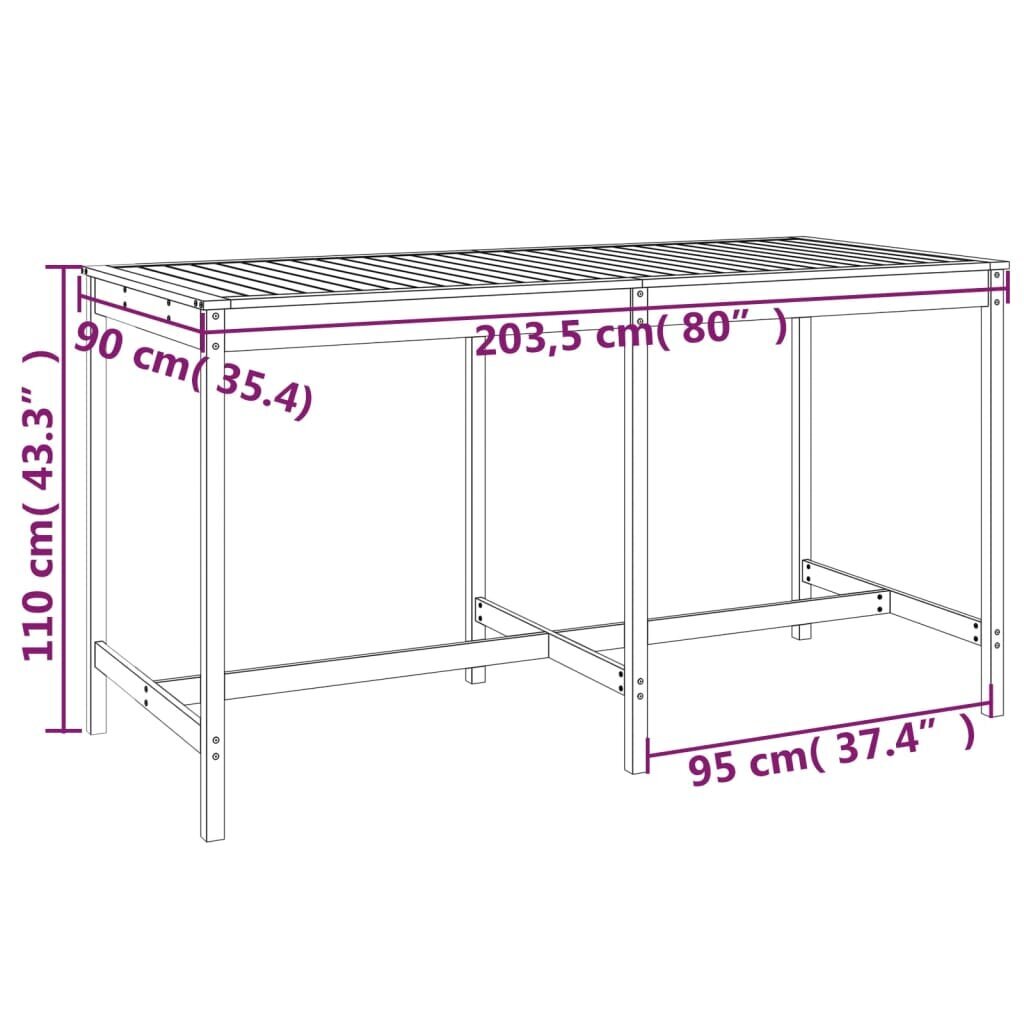 vidaXL aialaud, hall, 203,5 x 90 x 110 cm, männipuit hind ja info | Aialauad | kaup24.ee