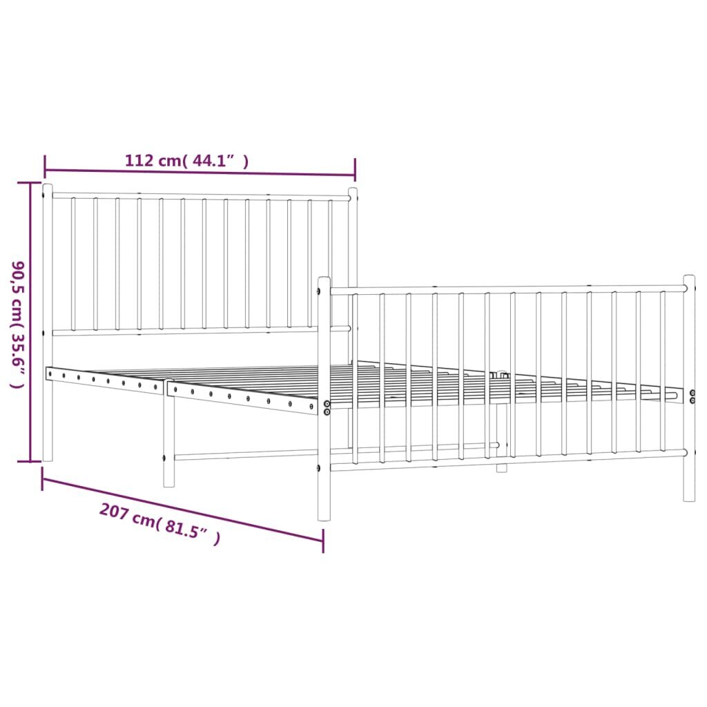 vidaXL metallist voodiraam peatsi ja jalutsiga, valge, 107x203 cm цена и информация | Voodid | kaup24.ee