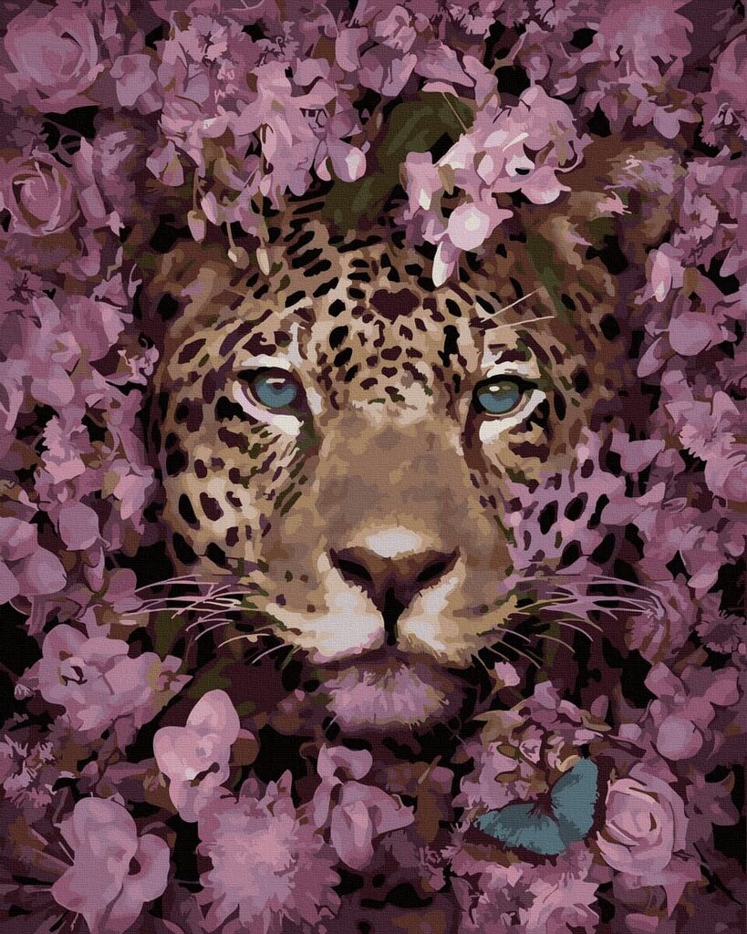 Maalimine numbrite järgi - maalimise komplekt 40x50 cm. "Leopard in Flowers" цена и информация | Maalid numbri järgi | kaup24.ee