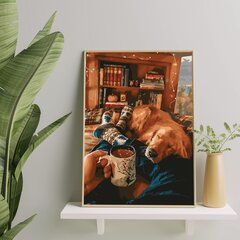 Maalimine numbrite järgi - maalimise komplekt 40x50 cm. "Coffee and a dog" цена и информация | Живопись по номерам | kaup24.ee