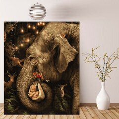 Maalimine numbrite järgi - maalimise komplekt 40x50 cm. "Elephant with a child" hind ja info | Maalid numbri järgi | kaup24.ee