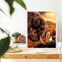 Maalimine numbrite järgi - maalimise komplekt 40x50 cm. "Elephant and girl" hind ja info | Maalid numbri järgi | kaup24.ee