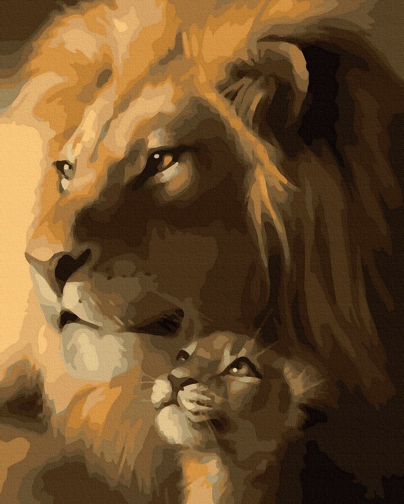 Maalimine numbrite järgi - maalimise komplekt 40x50 cm. "The lion and the lion cub" цена и информация | Maalid numbri järgi | kaup24.ee