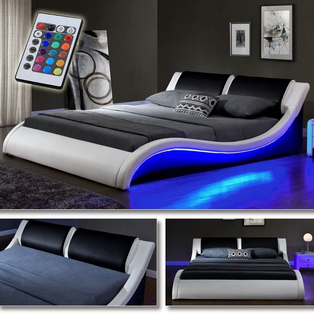 Voodikomplekt Barracuda voodi ja madrats LED-valgusega, kunstnahk, 160x200 hind ja info | Voodid | kaup24.ee