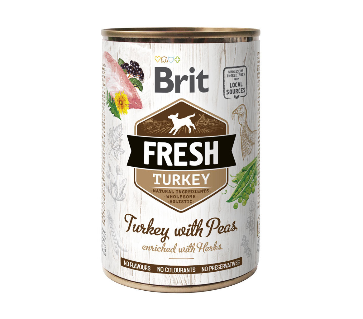 Brit Fresh Turkey with Peas konserv koertele 400g hind ja info | Konservid koertele | kaup24.ee