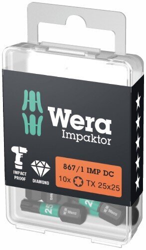 Impaktor otsikud Wera 867/1 TORX T20 x 25mm, 10tk цена и информация | Käsitööriistad | kaup24.ee