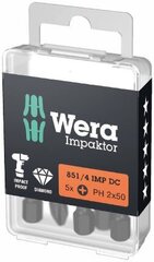 Биты для отверток Wera 851/4 IMPACTOR PH 3 x 50 мм, 5 шт. цена и информация | Механические инструменты | kaup24.ee