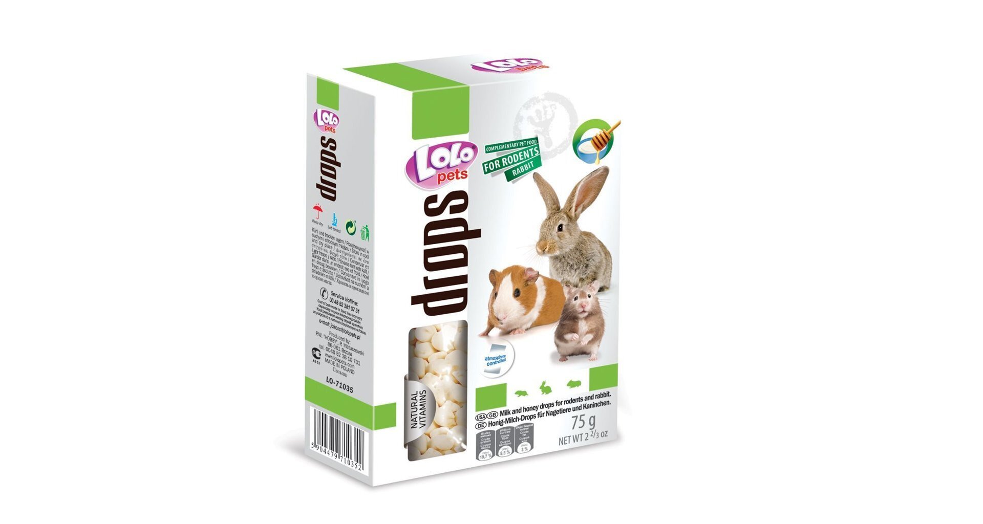 LoLo Pets Drops maiused närilistele meega 75g hind ja info | Toit väikeloomadele | kaup24.ee