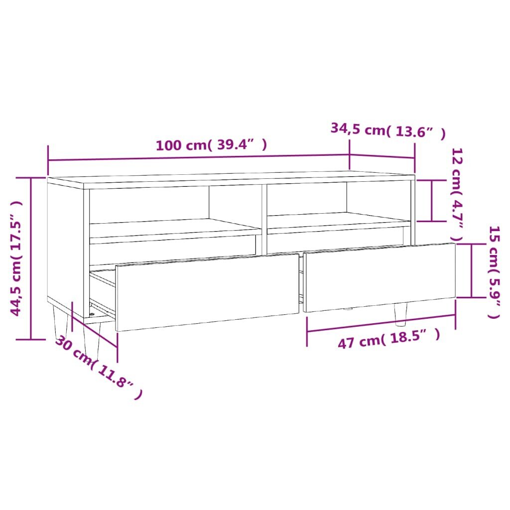 vidaXL telerikapp, betoonhall, 100x34,5x44,5 cm, tehispuit цена и информация | TV alused | kaup24.ee