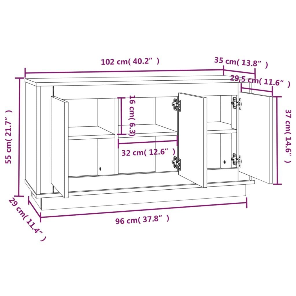 vidaXL puhvetkapp, hall Sonoma tamm, 102x35x55 cm tehispuit hind ja info | Elutoa väikesed kapid | kaup24.ee