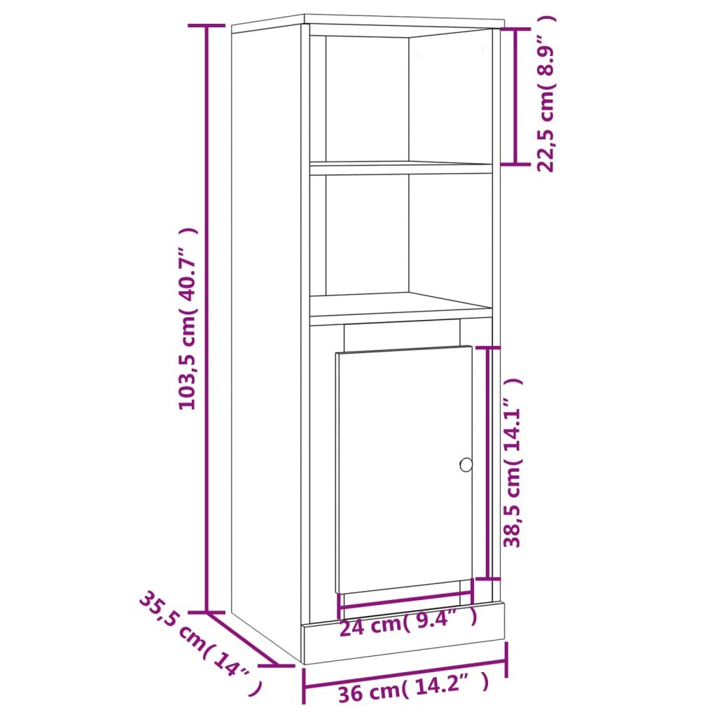 vidaXL kõrge kapp, pruun tamm, 36 x 35,5 x 103,5 cm, tehispuit hind ja info | Elutoa väikesed kapid | kaup24.ee