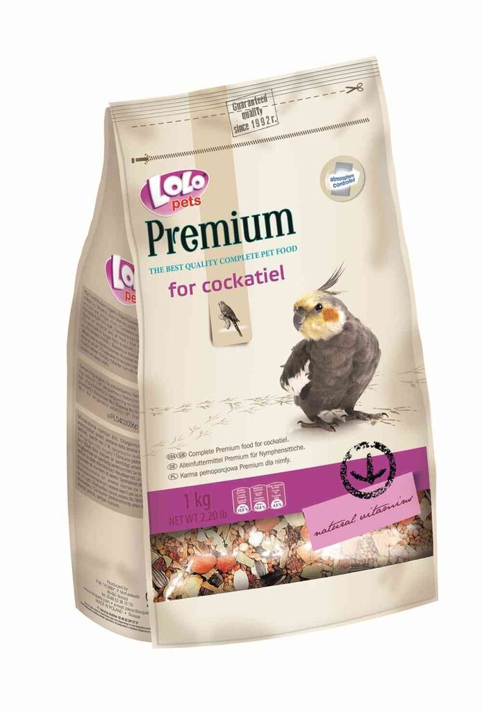 LoLo Pets Premium täissööt nümfkakaduudele 1kg цена и информация | Linnutoidud | kaup24.ee