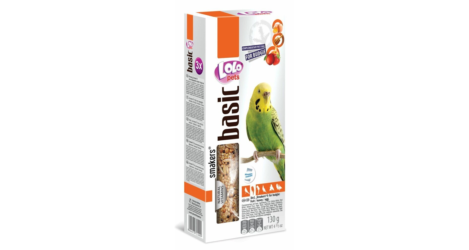 LoLo Pets Smakers 3in1 maiusepulgad viirpapagoidele muna, mee ja puuviljadega 3tk 130g hind ja info | Linnutoidud | kaup24.ee