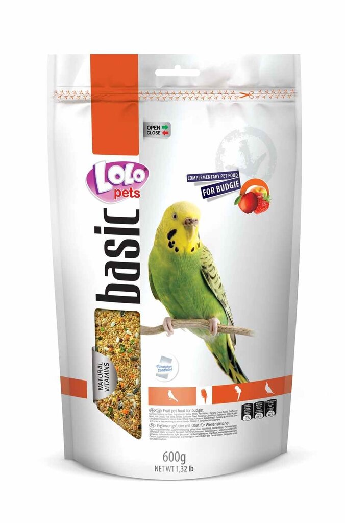 LoLo Pets Foody täissööt viirpapagoidele marjadega 600g hind ja info | Linnutoidud | kaup24.ee