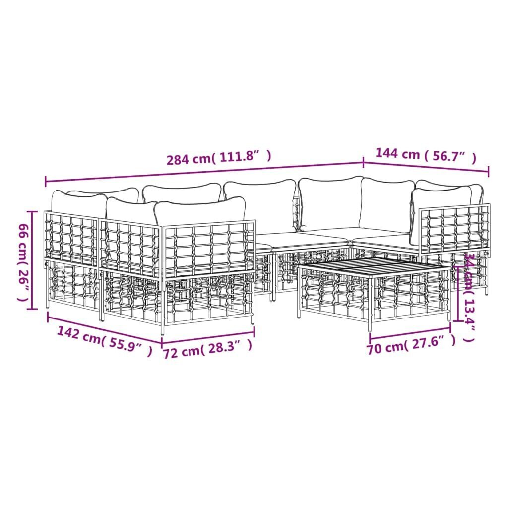 vidaXL 7-osaline aiamööbli komplekt patjadega, antratsiit, polürotang hind ja info | Aiamööbli komplektid | kaup24.ee