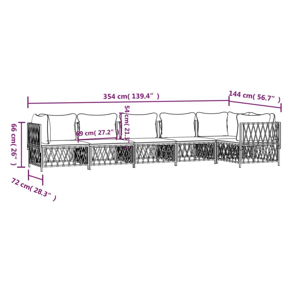 vidaXL 6-osaline aiamööbli komplekt patjadega, valge, teras hind ja info | Aiamööbli komplektid | kaup24.ee