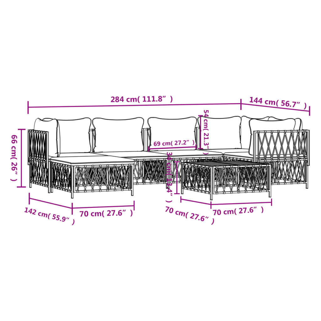 vidaXL 7-osaline aiamööbli komplekt patjadega, valge, teras hind ja info | Aiamööbli komplektid | kaup24.ee