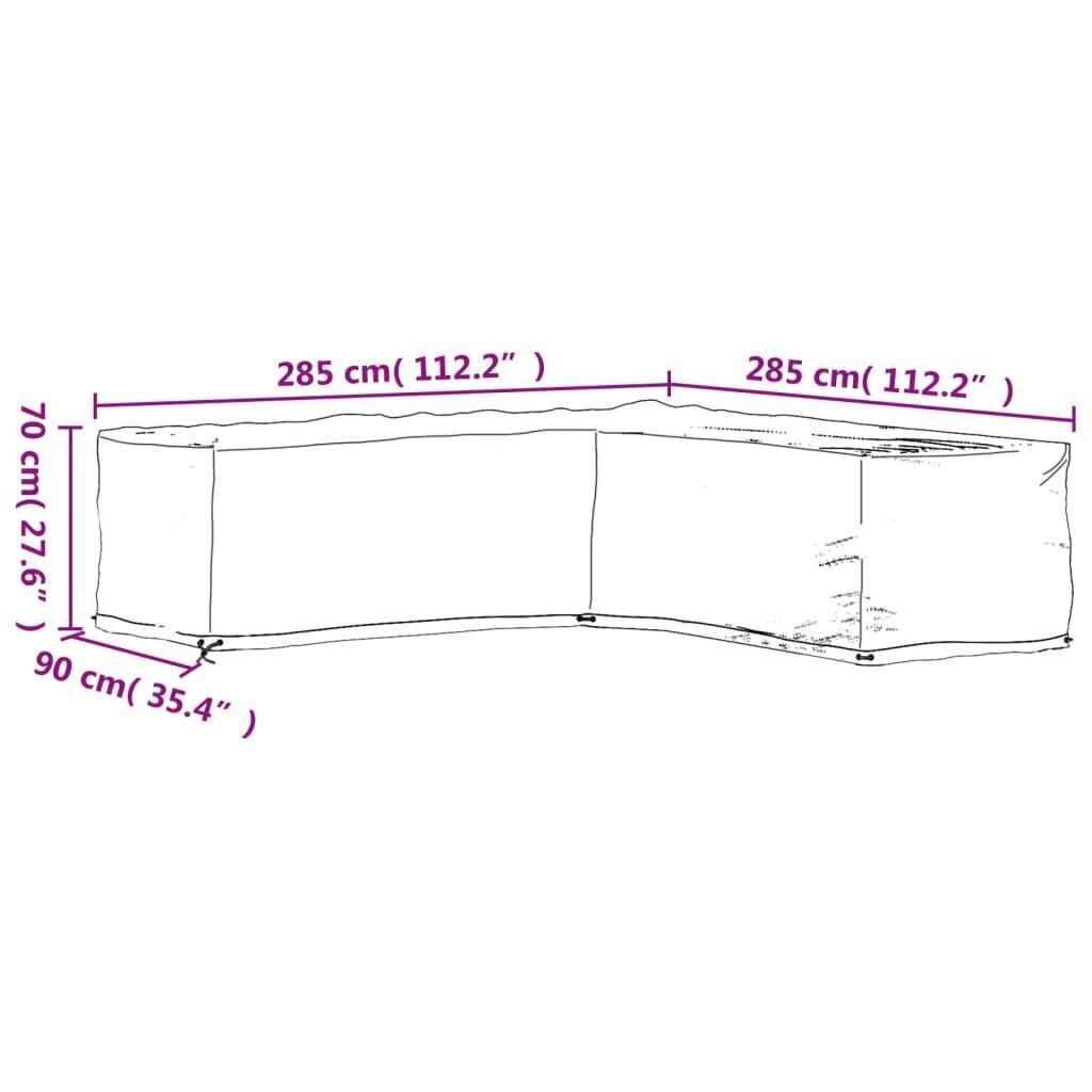 vidaXL L-kujuline aiamööbli kate, 16 aasaga, 285x285x70 cm hind ja info | Toolipadjad ja -katted | kaup24.ee