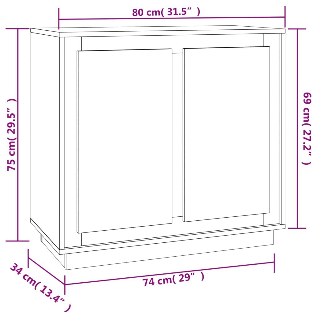 vidaXL puhvetkapp, hall Sonoma tamm, 80 x 34 x 75 cm, tehispuit цена и информация | Elutoa väikesed kapid | kaup24.ee