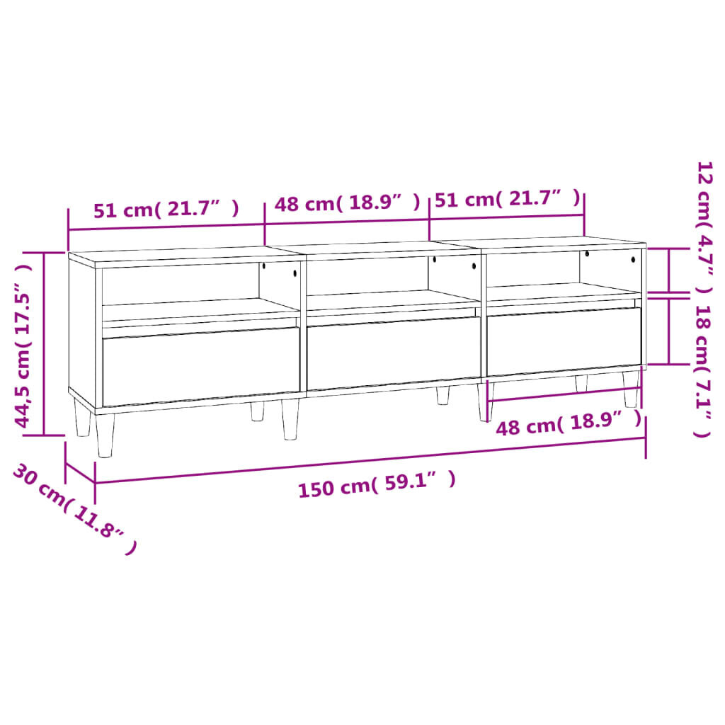 vidaXL telerikapp, suitsutatud tamm, 150x30x44,5 cm, tehispuit hind ja info | TV alused | kaup24.ee