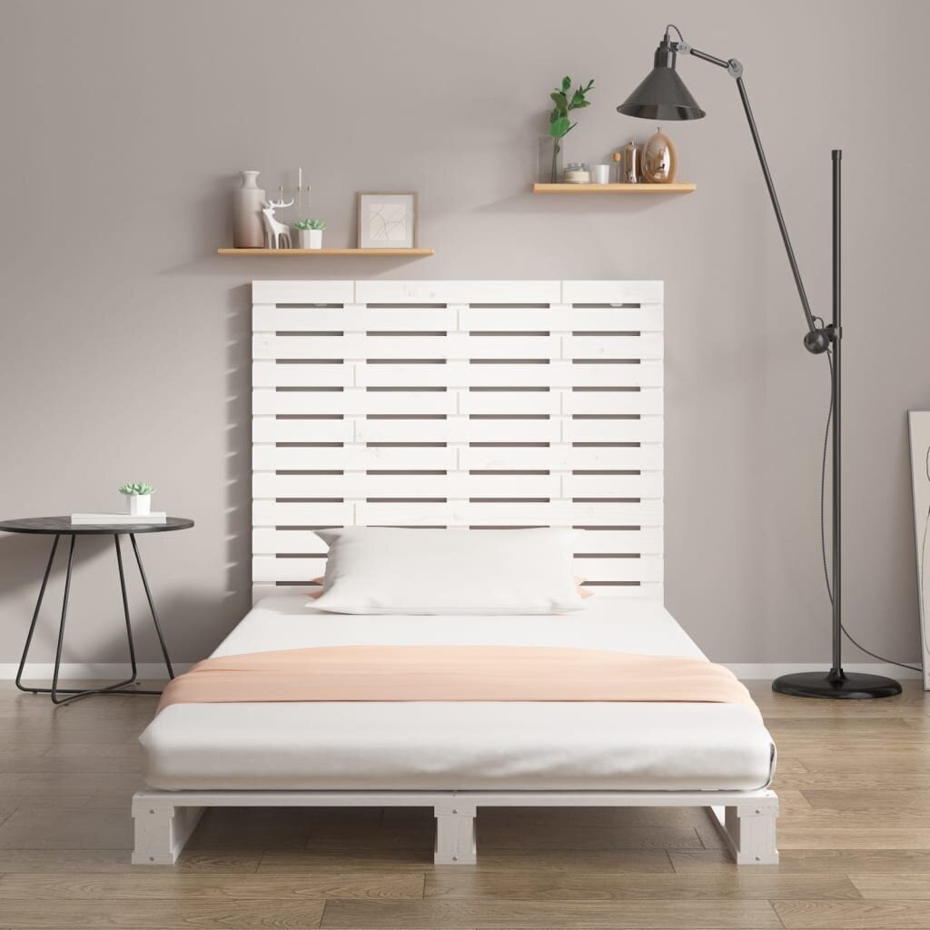 vidaXL seinale kinnitatav voodipeats, valge, 106x3x91,5 cm, männipuit hind ja info | Voodid | kaup24.ee