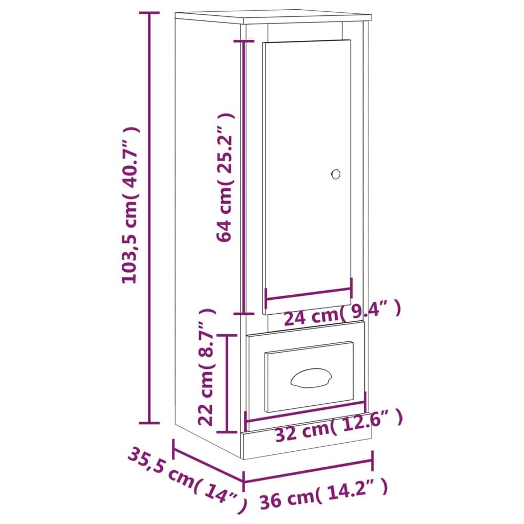 vidaXL kõrge kapp, hall Sonoma tamm, 36 x 35,5 x 103,5 cm, tehispuit цена и информация | Elutoa väikesed kapid | kaup24.ee