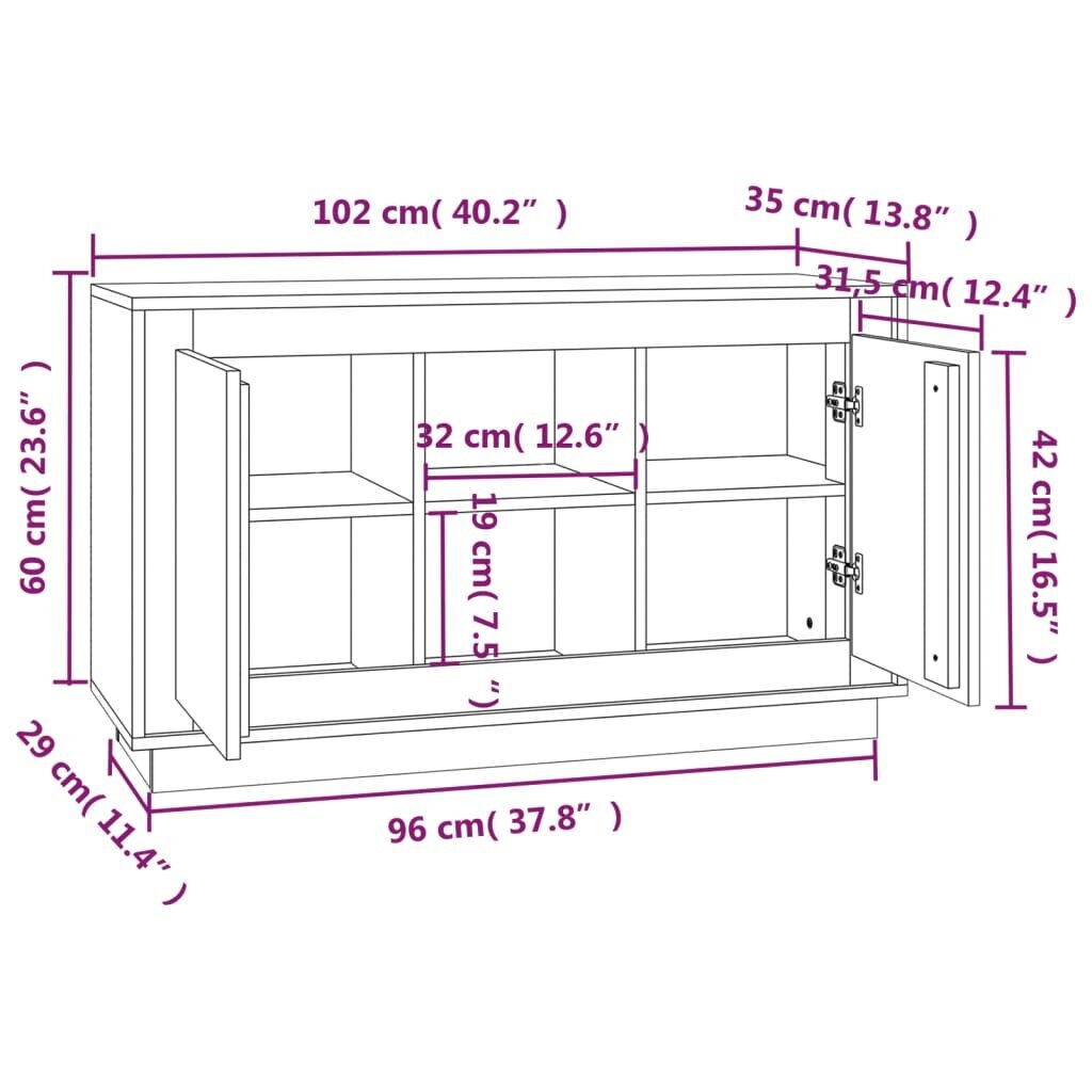 vidaXL puhvetkapp, kõrgläikega valge, 102 x 35 x 60 cm, tehispuit цена и информация | Elutoa väikesed kapid | kaup24.ee