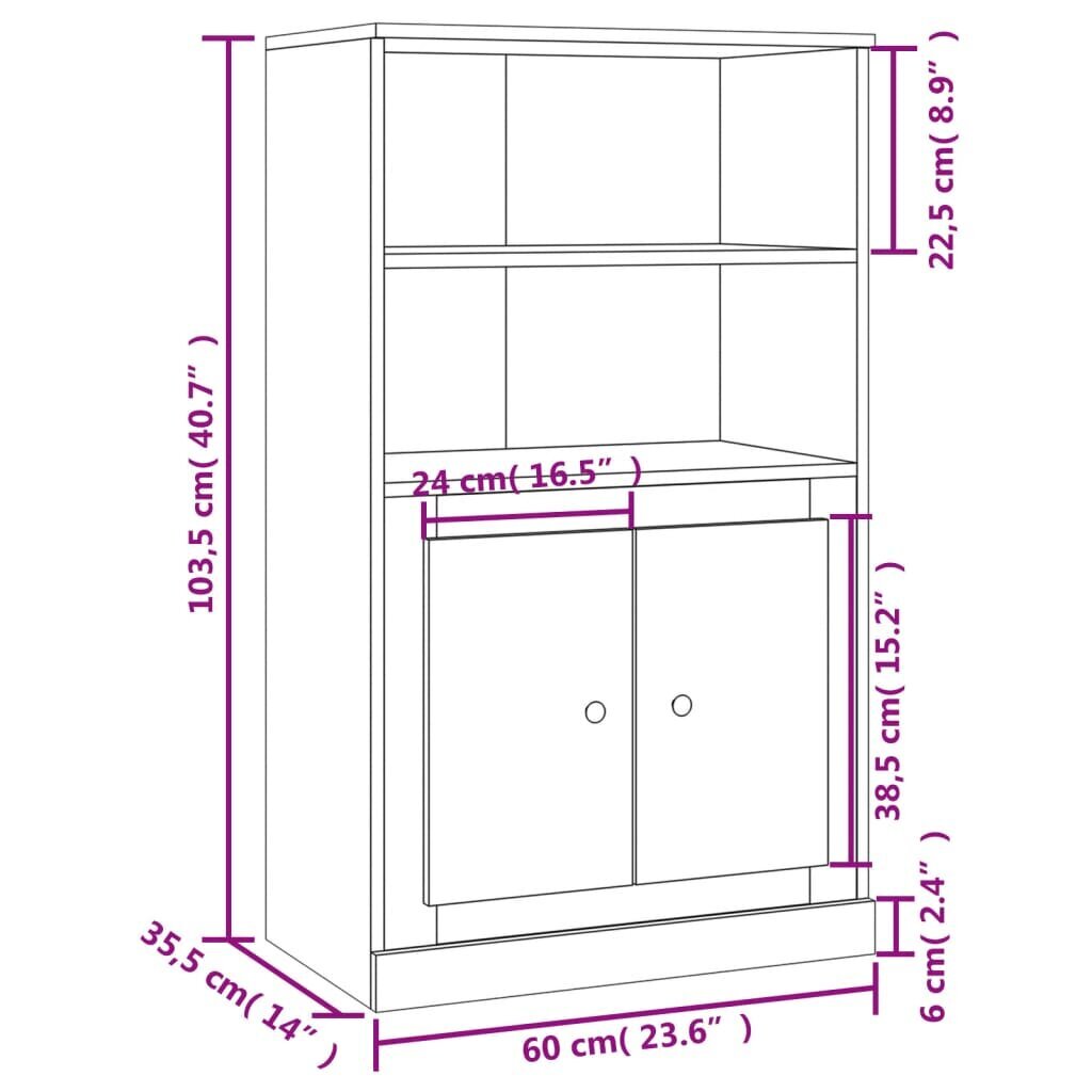 vidaXL kõrge kapp, valge, 60 x 35,5 x 103,5 cm, tehispuit цена и информация | Elutoa väikesed kapid | kaup24.ee