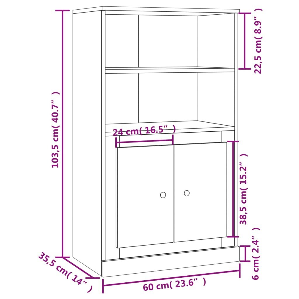 vidaXL kõrge kapp, kõrgläikega valge, 60 x 35,5 x 103,5 cm, tehispuit hind ja info | Elutoa väikesed kapid | kaup24.ee