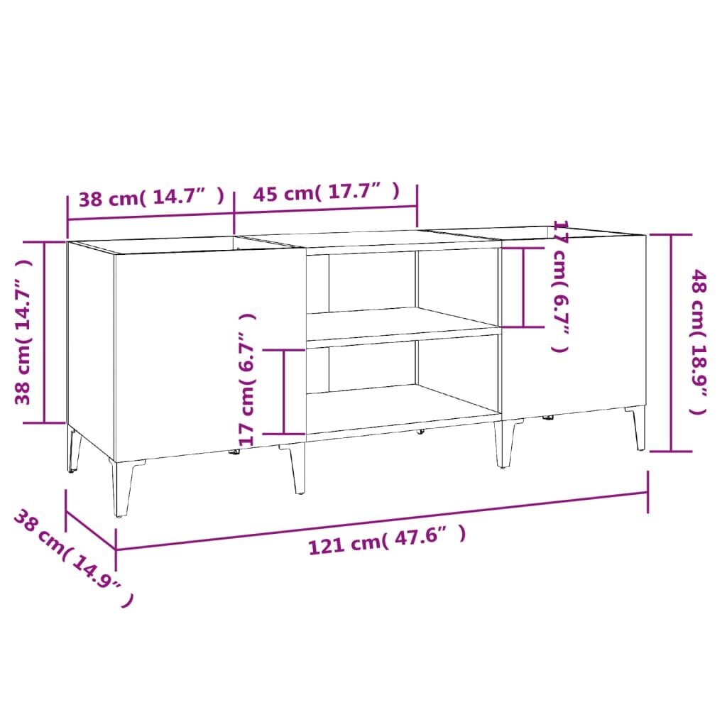 vidaXL plaadikapp, valge, 121 x 38 x 48 cm, tehispuit hind ja info | Elutoa väikesed kapid | kaup24.ee