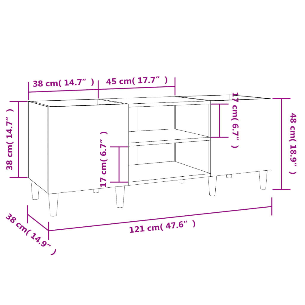 vidaXL plaadikapp, hall Sonoma tamm, 121 x 38 x 48 cm, tehispuit hind ja info | Elutoa väikesed kapid | kaup24.ee