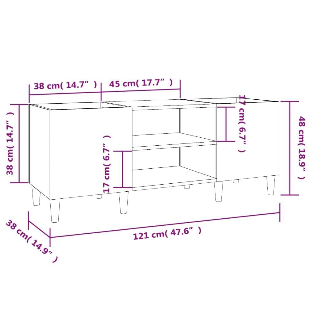 vidaXL plaadikapp, betoonhall, 121 x 38 x 48 cm, tehispuit hind ja info | Elutoa väikesed kapid | kaup24.ee