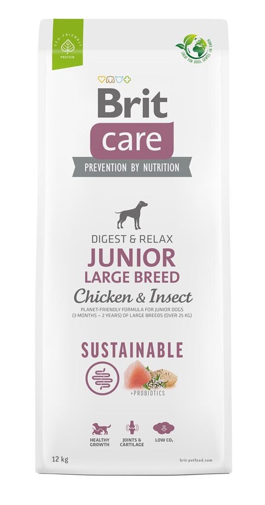 Brit Care Sustainable Junior Large Breed Chicken&Insect koeratoit 12kg hind ja info | Kuivtoit koertele | kaup24.ee