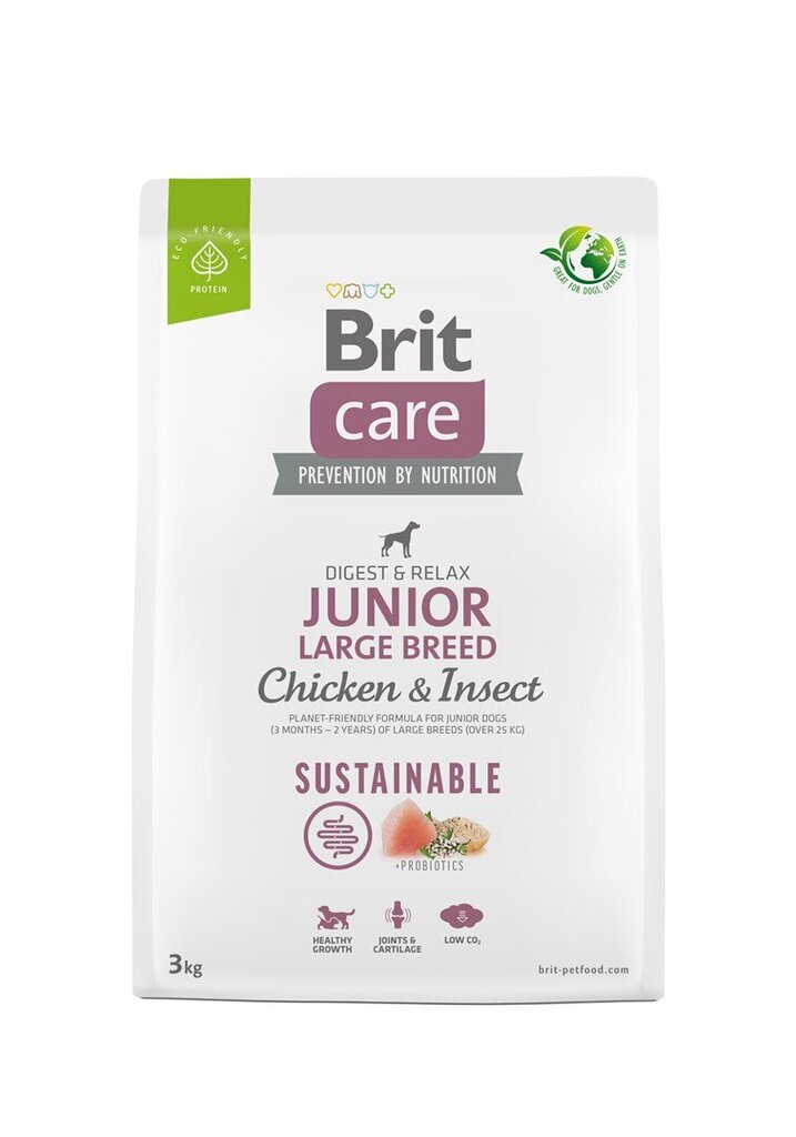 Brit Care Sustainable Junior Large Breed Chicken&Insect koeratoit 3kg цена и информация | Kuivtoit koertele | kaup24.ee