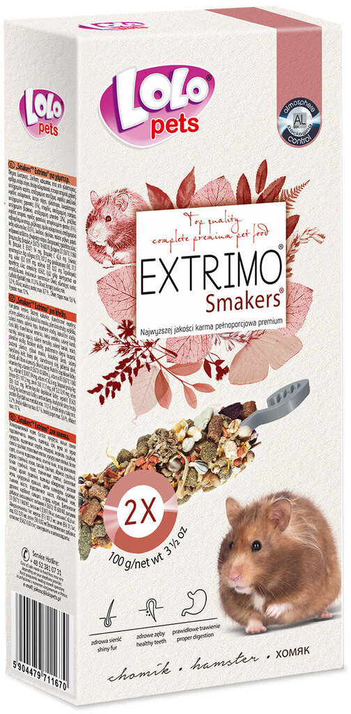 LoLo Pets Extrimo närimispulgad hamstritele 2tk 100g hind ja info | Toit väikeloomadele | kaup24.ee