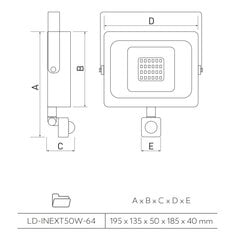 GTV LED 50W väliprožektor iNEXT liikumisanduriga LD-INEXT50W-64 цена и информация | Фонарики, прожекторы | kaup24.ee