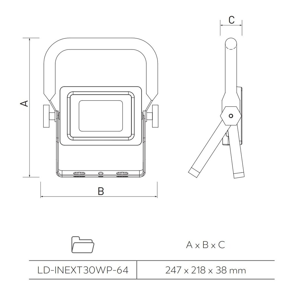 Kaasaskantav / seisev LED-kohtvalgusti iNEXT 30W 2400lm, IP65, 120°, 6400K, must LD-INEXT30WP-64 hind ja info | Taskulambid, prožektorid | kaup24.ee