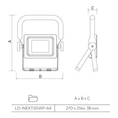 Переносной/стоячий светодиодный прожектор iNEXT 50W 4000лм, IP65, 120°, 6400K, черный LD-INEXT50WP-64 цена и информация | Фонарики, прожекторы | kaup24.ee