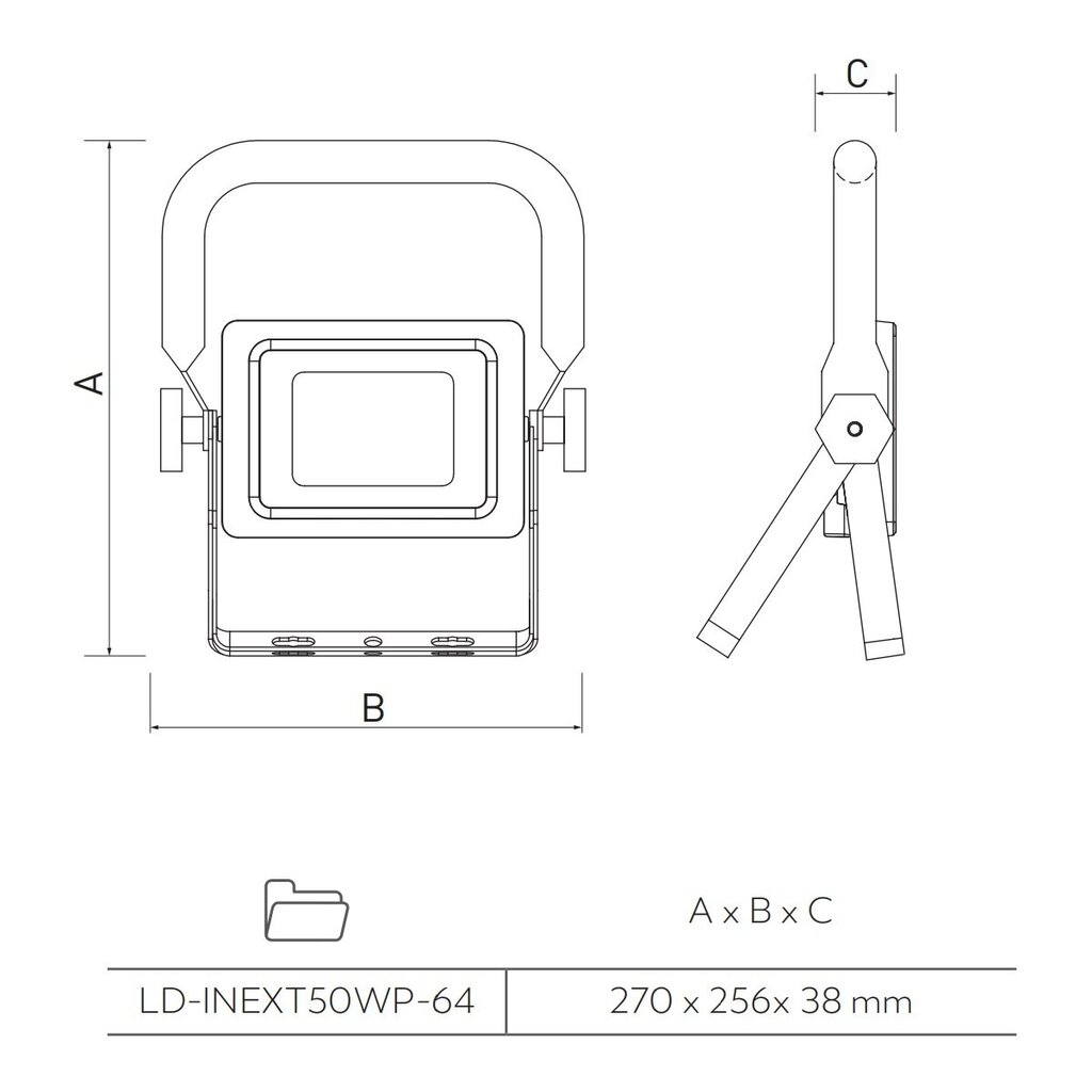 Kaasaskantav / seisev LED-kohtvalgusti iNEXT 50W 4000lm, IP65, 120°, 6400K, must LD-INEXT50WP-64 hind ja info | Taskulambid, prožektorid | kaup24.ee