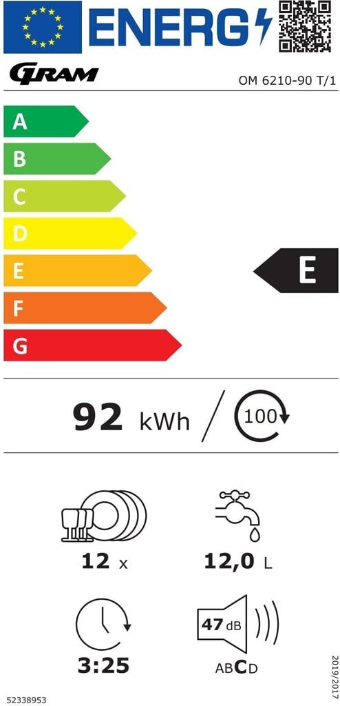 Gram OM 6210-90 T/1 цена и информация | Nõudepesumasinad | kaup24.ee