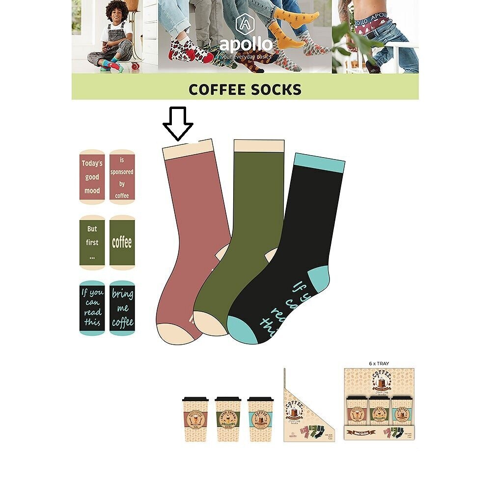 Meeste sokid kohvitassis Apollo Coffee socks Macchiato hind ja info | Lõbusad sokid | kaup24.ee