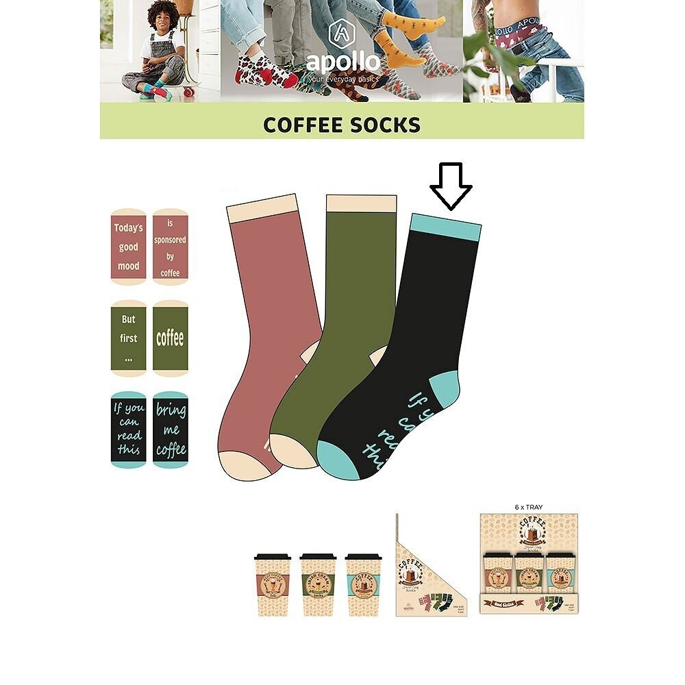 Meeste sokid kohvitassis Apollo Coffee socks, always fresh цена и информация | Lõbusad sokid | kaup24.ee