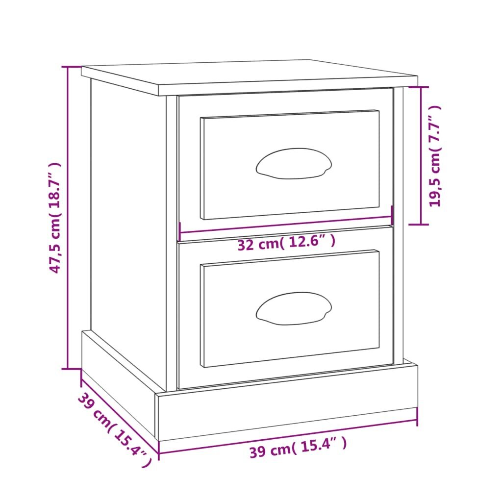 vidaXL öökapp, kõrgläikega valge, 39x39x47,5 cm, tehispuit hind ja info | Öökapid | kaup24.ee